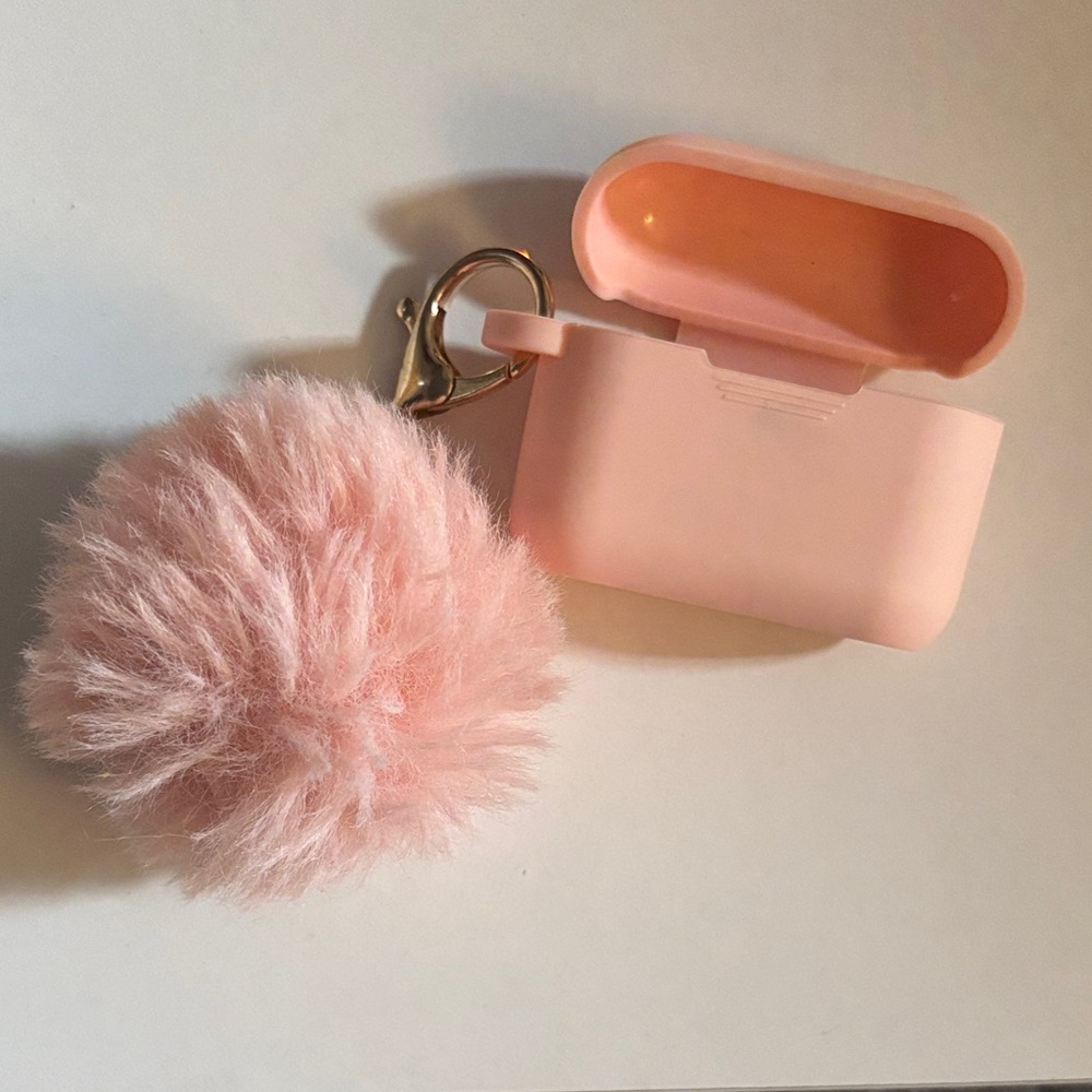 Pink Fluffy Pom Pom AirPods Case